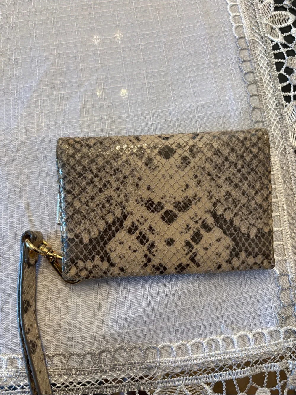 Michael Kors Snake-Print Wristlet Clutch in Taupe
